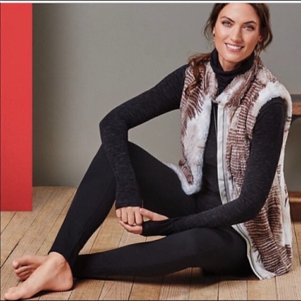 Cabi Aspen Faux Fur Brown & White Full Zip Vest‎ 3179 XS